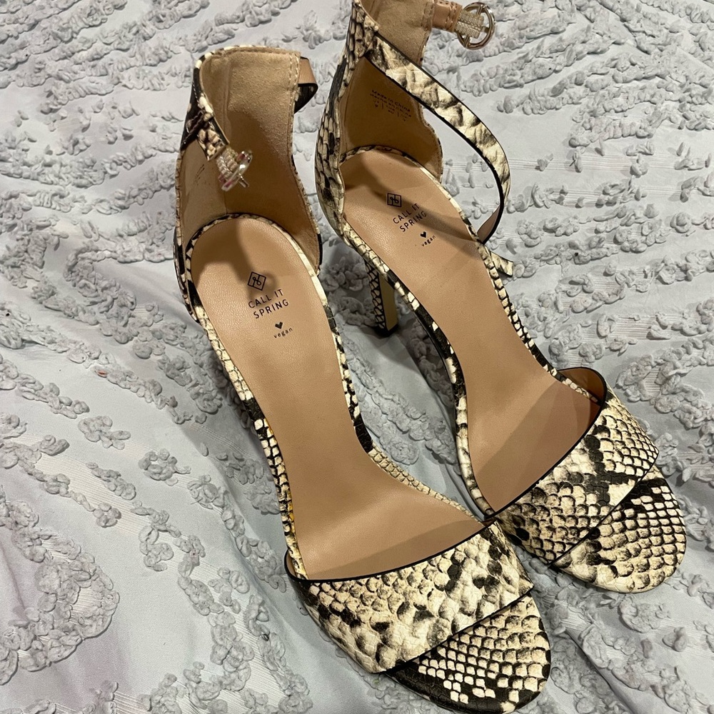 Call It Spring Black and Cream Heels with Ankle Strap